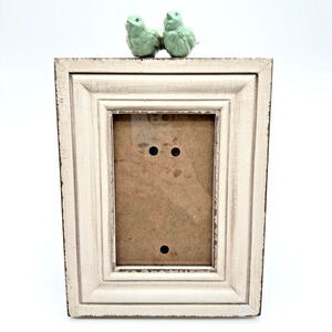 Aged Wood Picture Frame Blue Birds Off White Painted Crackle Finish Cottage Farm